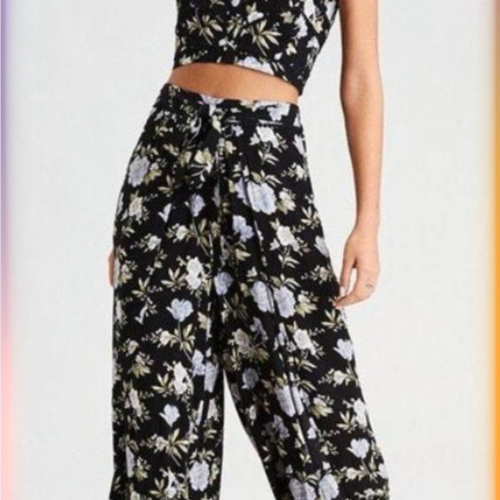 American Eagle Outfitters Black Floral Wide Leg Jumpsuit